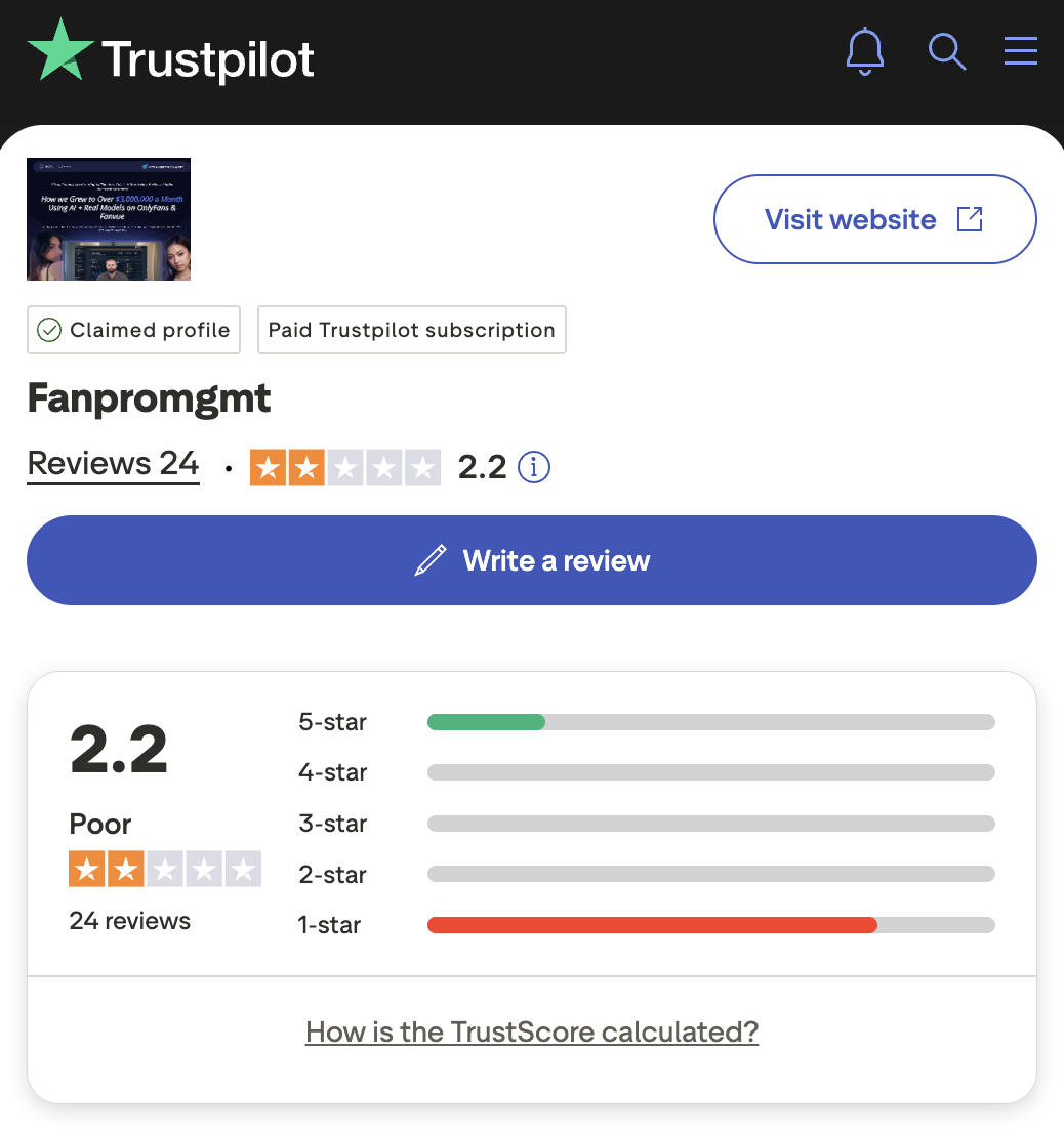 FanPro Management Trustpilot reviews showing poor rating