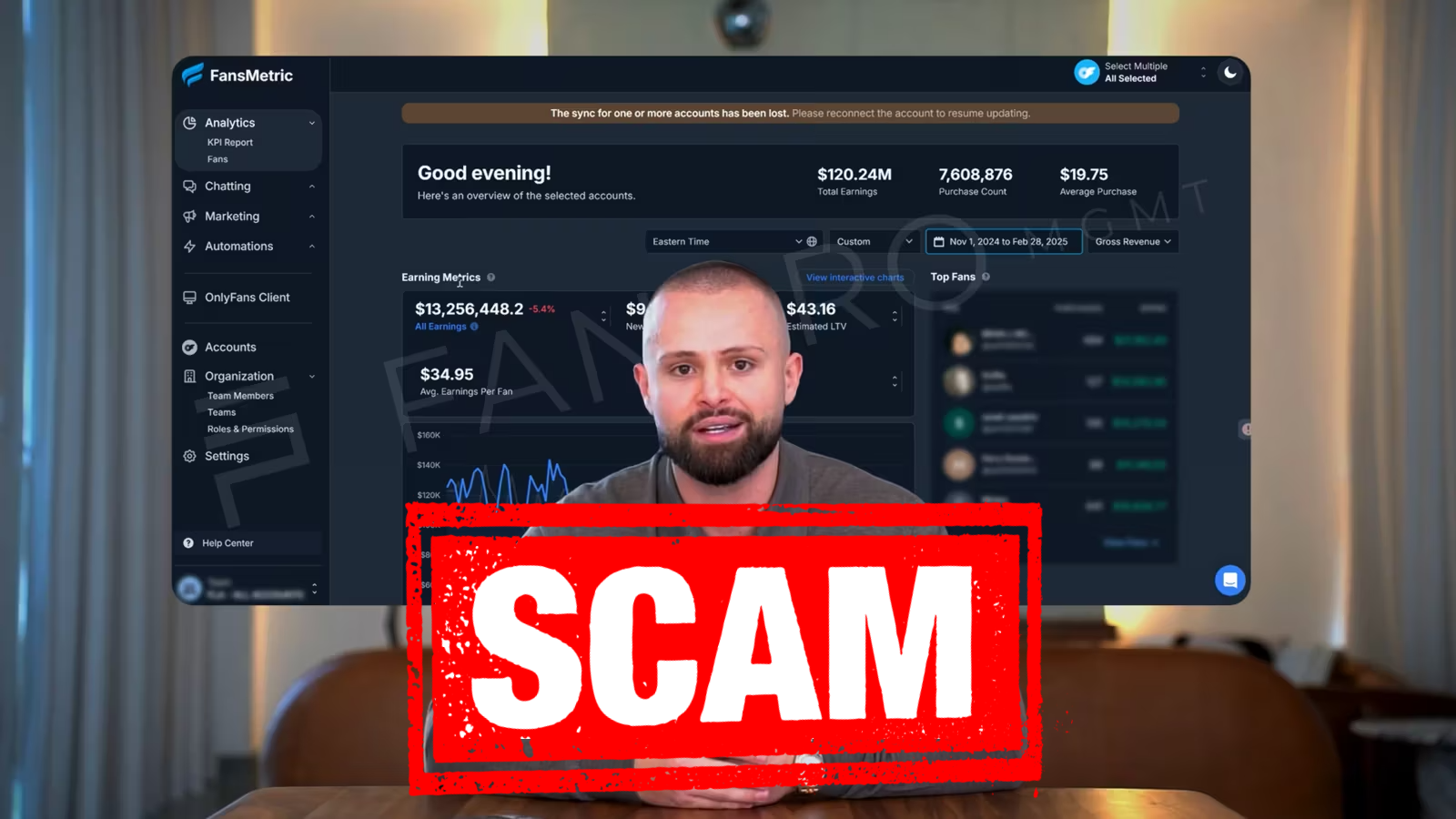 Tyron Humphris and the FanPro Management FansMetric dashboard